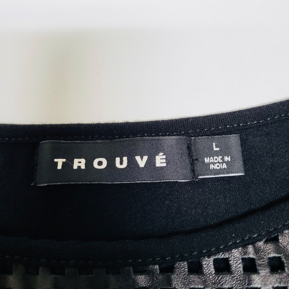 Black Leather Short Sleeve Mesh Top by TROUVE - Picture 3 of 9